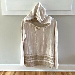 Eddie Bauer Cream Tan Stripe Outdoor Drawstring Hooded Pullover